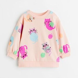 H&M baby sweatshirt light pink cats 🐱 🐈 size 6 months